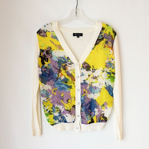 Two Sisters Colourful Patterned Panel Ivory Cardigan - Picture 3 of 6